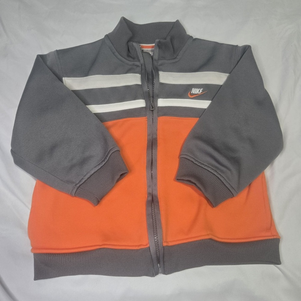 Nike Boys Fleece Jacket Colorblock Gray Orange Zip Size 5 3505-101-5 Sport